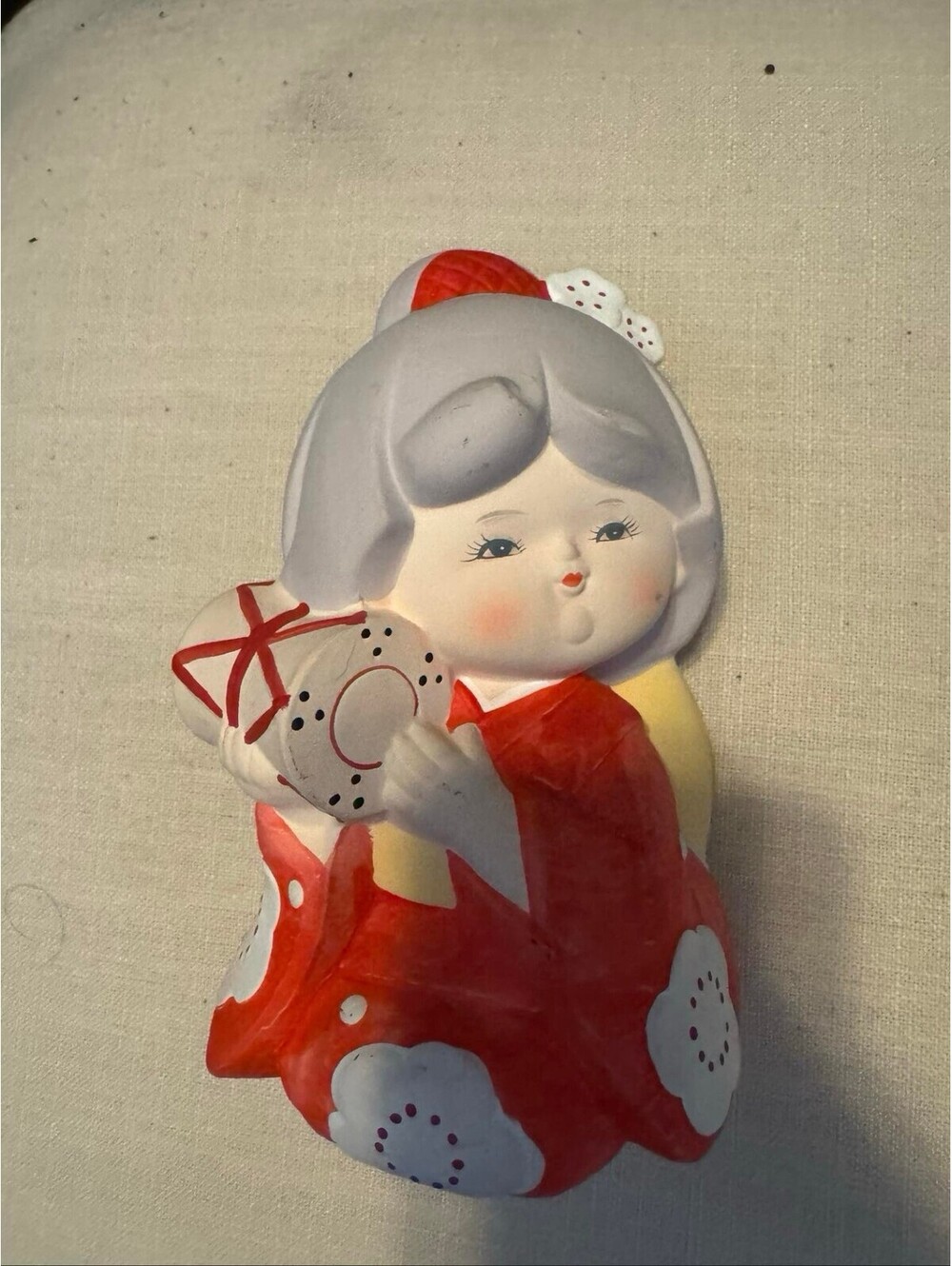 Vintage MCI Japan Ceramic Girl Figurine Red Kimono Holding Fan Gift 105WH
